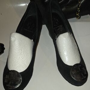 Tory Burch  Black Suede Wedge Heels